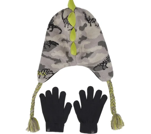 Dino Camo Jacquard Hat And Glove Set